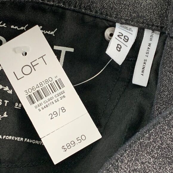 LOFT sz 8 29 Pants Black Sparkle Skinny Slim Pockets High Waist 28" Inseam New - Picture 8 of 11